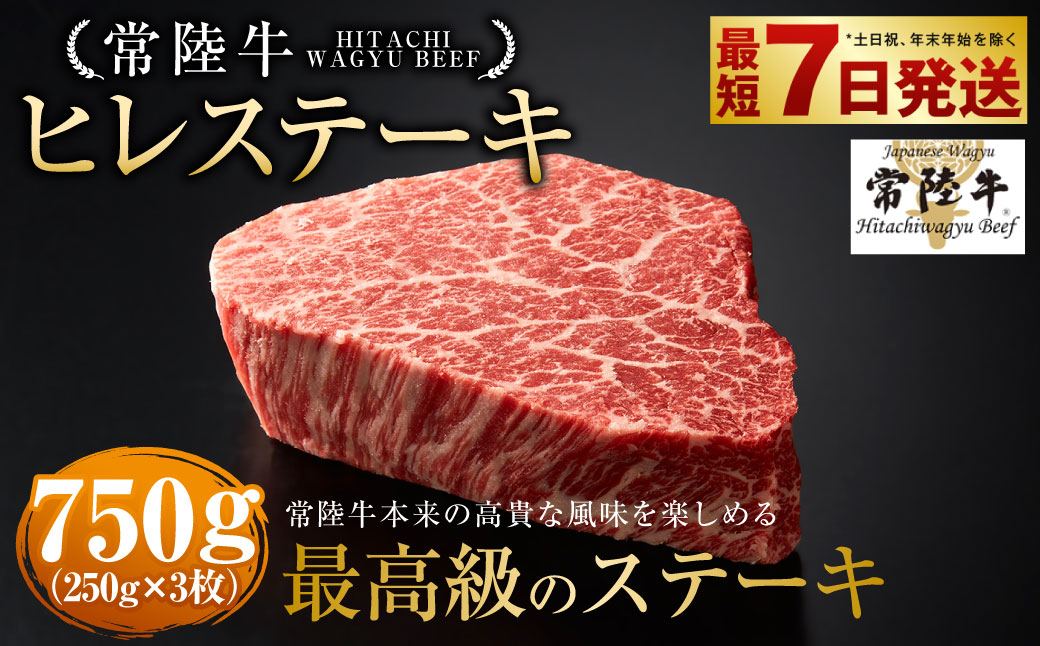 【常陸牛】ヒレステーキ250g×3枚 750g A4ランク以上 お肉 牛肉