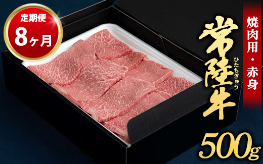 【定期便 8ヶ月】常陸牛焼肉用（赤身）500g（茨城県共通返