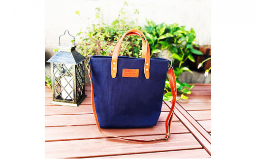 倉敷産帆布×本革 2way トートバッグタグ(ネイビー×ブラウン