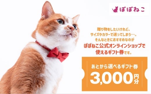 ぽぽねこギフト券（封筒タイプ）3,000円分「共通返礼品」