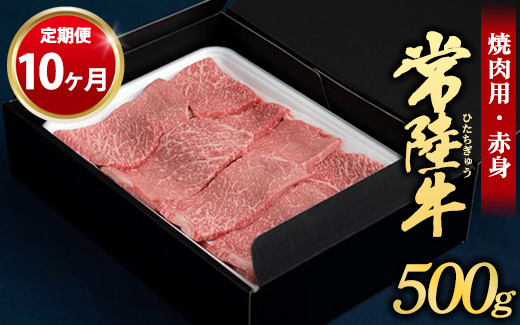 【定期便 10ヶ月】常陸牛焼肉用（赤身）500g（茨城県共通返