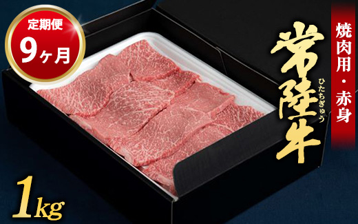 【定期便 9ヶ月】常陸牛 焼肉用（赤身）1kg （茨城県共通返