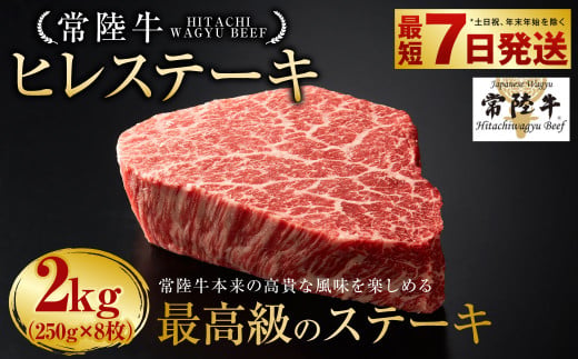【常陸牛】ヒレステーキ 250g×8枚 | 計2kg 牛肉 肉 お肉 ヒレ