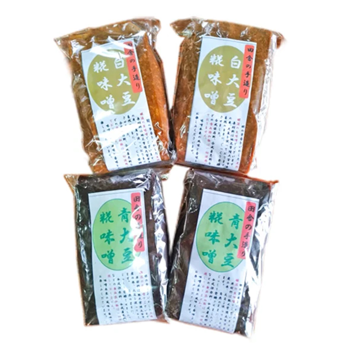 手造り熟成極糀味噌 青大豆＆白大豆セット A 青大豆味噌900g×2袋 白大豆味噌900g×2袋 みそ 生味噌 豆味噌 無添加 茨城県 味噌 蔵元直送 麹みそ 長期熟成 国産 常陸大宮市産米 大豆 自然塩100％ 袋入 蔵出し 手作り 米麹 みそ汁 味噌汁 老舗 【オノセダイコク株式会社】【ho1251】