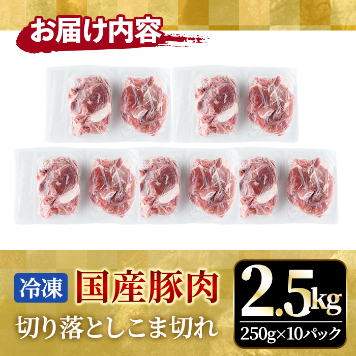 国産豚切り落としこま切れ冷凍2.5kg（250gｘ10パック） 【そうざい男しゃく（株式会社池延）】【ho1441】