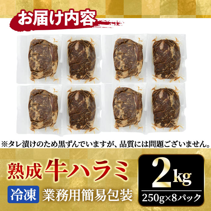 熟成牛ハラミ 2kg (250g×8パック) たれ 味付 小分け 冷凍 焼肉 焼き肉 牛 牛肉 ビーフ ハラミ BBQ 【そうざい男しゃく（株式会社池延）】【ho1469】