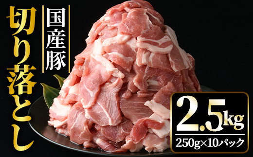 国産豚切り落としこま切れ冷凍2.5kg（250gｘ10パック） 【そうざい男しゃく（株式会社池延）】【ho1441】