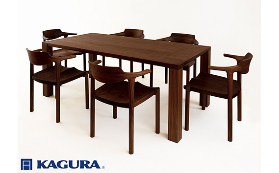 家具蔵 KAGURA ダイニングセット 1800 ダン＆グランデ6脚 ウォールナット材 家具 テーブル アームチェア 木材 無垢材 無着色 職人 手作業 寛ぎ シンプル 洗練 茨城県 【株式会社アイダ】【ho1241】