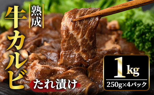 熟成牛カルビ 1kg (250g×4パック) たれ 味付 小分け 冷凍 焼肉 焼き肉 牛 牛肉 ビーフ カルビ BBQ 【そうざい男しゃく（株式会社池延）】【ho1471】