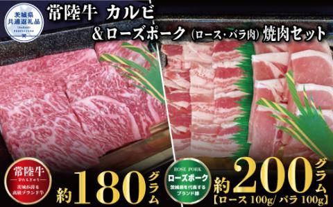 焼肉セット 常陸牛180g・ローズポーク200g 銘柄牛 きめ細い 柔らかい 豊かな風味 黒毛和牛 A4ランク A5ランク ブランド牛 ブランド豚 銘柄豚 茨城 国産 黒毛和牛 霜降り 牛肉 冷凍 誕生日 お中元 贈り物 お祝い 焼肉 茨城県共通返礼品