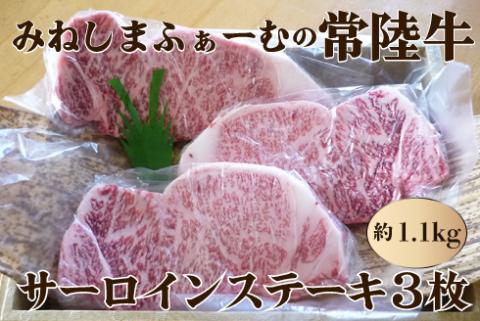 みねしまふぁーむの常陸牛 サーロインステーキ3枚約1.1kg 銘柄牛 きめ細い 柔らかい 豊かな風味 黒毛和牛 A4ランク A5ランク ブランド牛 茨城 国産 黒毛和牛 霜降り 牛肉 冷凍 ギフト 内祝い 誕生日 お中元 贈り物 お祝い 焼肉