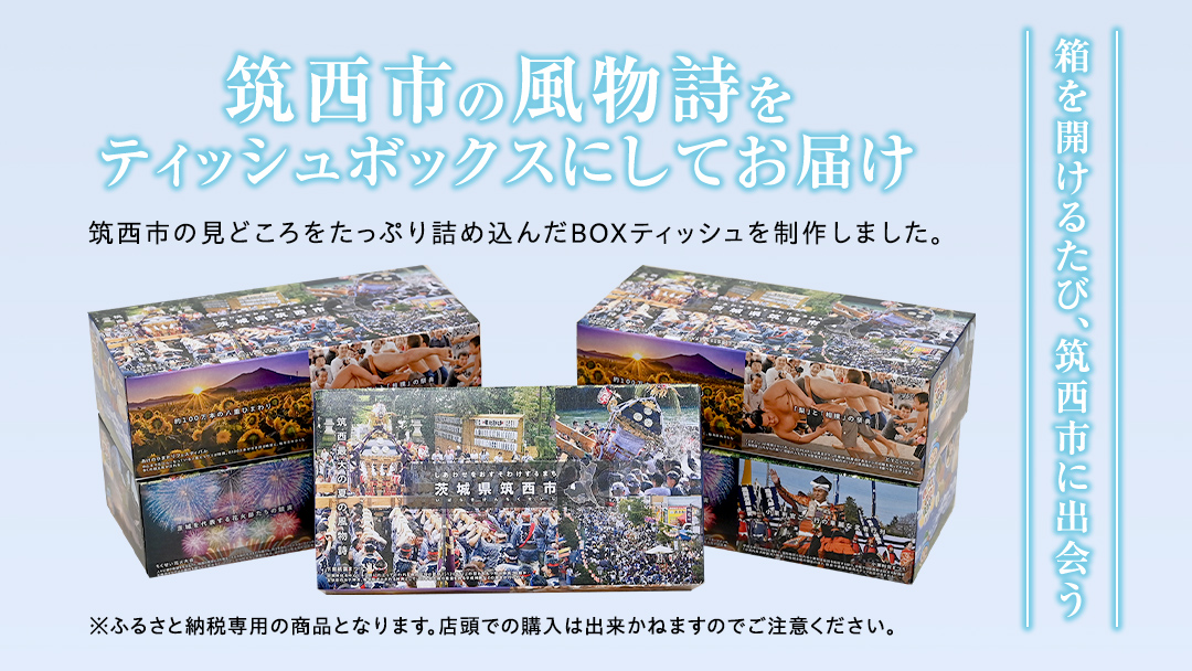 スピード発送!! 筑西市PR ボックスティッシュ 60箱 ( 5個入り × 12セット ) 1箱200組 400枚 パルプ100% 非売品 ティッシュ ティッシュペーパー 日用品 消耗品 常備品 まとめ買い スピード配送 [EN001ci]