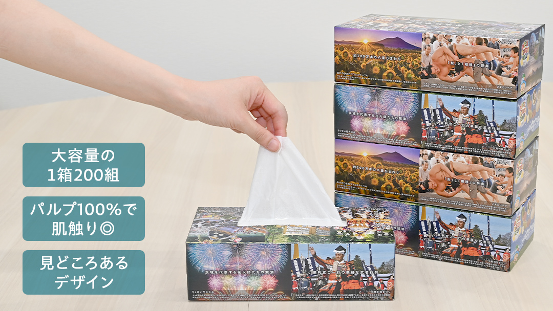 スピード発送!! 筑西市PR ボックスティッシュ 60箱 ( 5個入り × 12セット ) 1箱200組 400枚 パルプ100% 非売品 ティッシュ ティッシュペーパー 日用品 消耗品 常備品 まとめ買い スピード配送 [EN001ci]