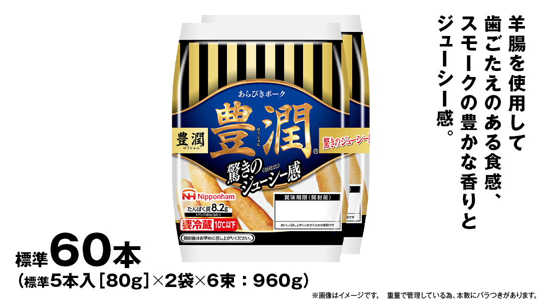 日本ハム 豊潤 6束セット ( 80g × 2袋 ) あらびき ポーク ウインナー 日ハム ソーセージ 肉 お肉 豚肉 にく 小分け [AA099ci]