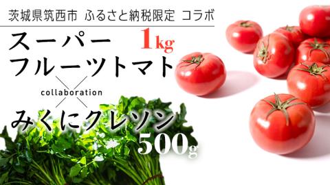 【 筑西市 ふるさと納税限定 コラボ 】 スーパーフルーツトマト小箱 1kg×1箱 【 大玉7〜13玉/1箱 】 みくにクレソン100g×5袋 糖度9度以上 美容 健康 [ZZ019ci]