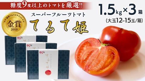 【先行予約】てるて姫中箱  1.5kg×3箱【12～15玉/1箱】糖度9度以上 スーパーフルーツトマト [AF069ci]