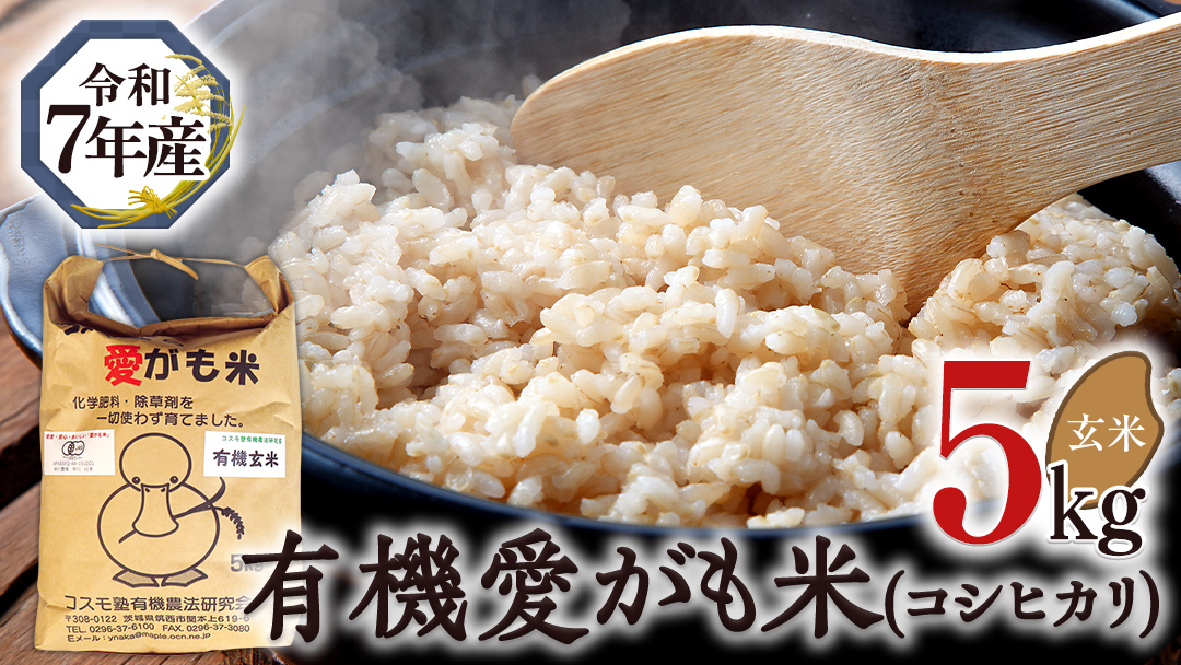 愛がも米 「 コシヒカリ 」 5kg ( 玄米 ) 令和7年産 除草剤不使用 農薬不使用 化学肥料不使用 米 コメ こめ こしひかり[AI004ci]