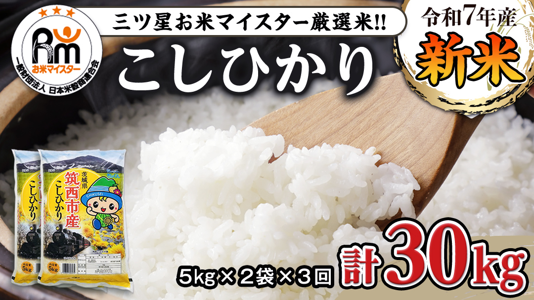 【 定期便 3ヶ月 】 茨城県 筑西市産 コシヒカリ 10kg ( 5kg × 2袋 ) 令和7年産 新米 三ツ星 マイスター 米 コメ こしひかり 定期便3回 30kg 茨城県 単一米 精米 新生活 応援 [CH008ci]