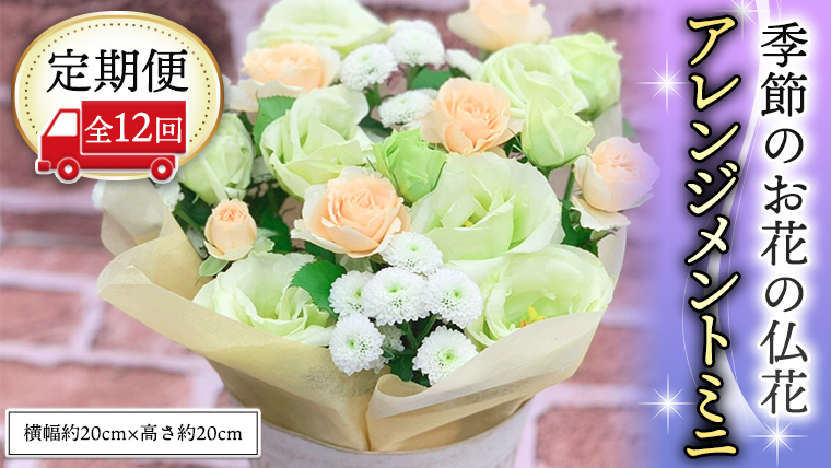 【定期便12ヶ月】 毎月届く 仏花 アレンジメントミニサイズ 花 生花 1年間 お供え 命日 月命日 定期便 [CT067ci]
