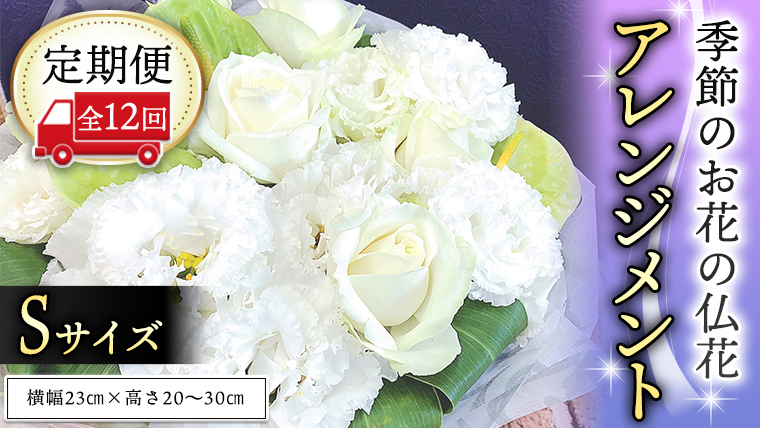 【定期便12ヶ月】 毎月届く 仏花 アレンジメント Sサイズ 花 生花 1年間 お供え 命日 月命日 定期便 [CT068ci]