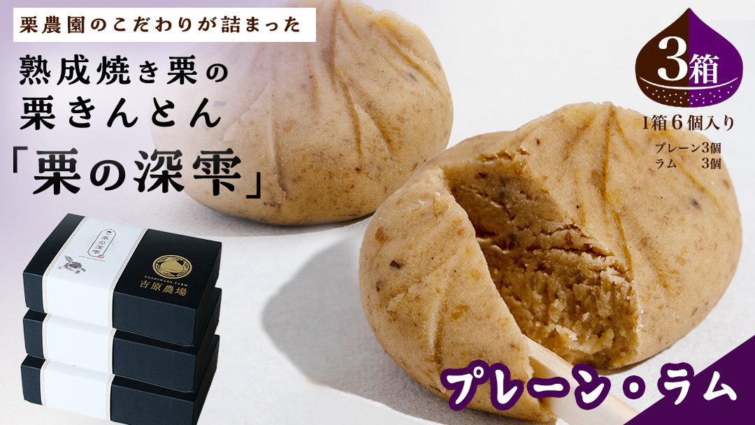 栗きんとん 「 栗の深雫 」 プレーン3個 ＆ ラム3個入り 3箱  ～くりのしずく～ 18個 完熟 栗 くり クリ 和菓子 おかし お菓子 贈り物 ギフト 果物 フルーツ 秋 冬 [CX032ci]