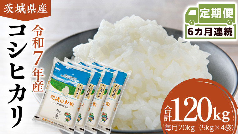 【 定期便 6ヶ月 】 茨城県産 コシヒカリ 20kg ( 5kg × 4袋 ) 米 お米 コメ 白米 こしひかり 茨城県 精米 新生活 応援 [DK033ci]