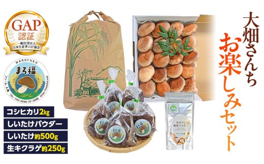 【 ファーム大畑 】お楽しみセット 米 お米 しいたけパウダー しいたけ 椎茸 まろ福しいたけ きくらげ [AK001ci]