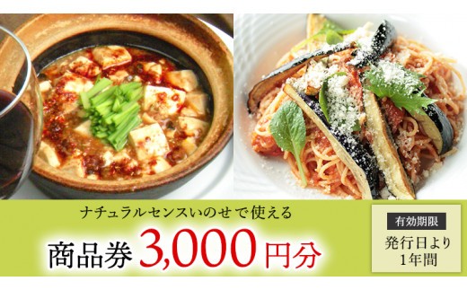 【 3,000円分 】 ナチュラルセンスいのせ チャイナ ＆ フレンチ レストラン 店舗で使える 商品券 食事 レストラン ランチ ディナー ギフト プレゼント 祝い [CF013ci]