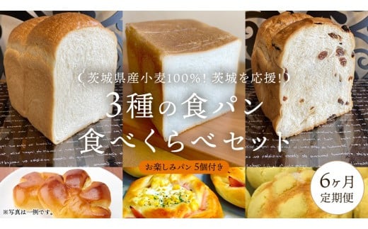 【 6ヶ月 定期便 】茨城県産 小麦 100％！ 茨城 を応援！ 3種の 食パン 食べくらべ セット 食べ比べ パン ギフト 詰め合わせ 冷凍 小麦粉 国産 [AU017ci]