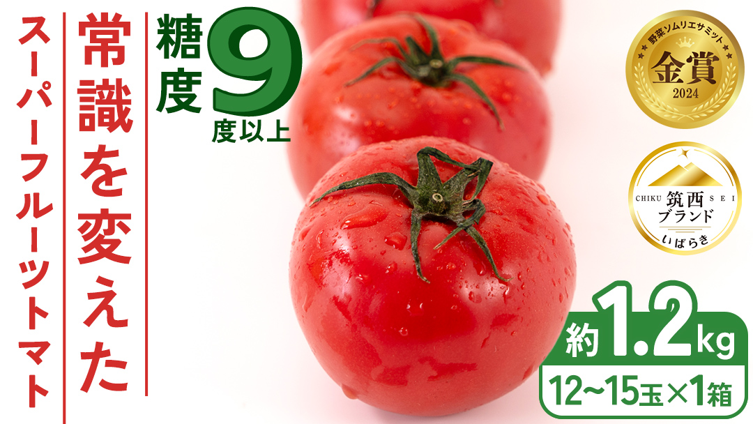 スーパーフルーツトマト 中箱 約1.2kg × 1箱 【 大玉 12～15玉/1箱】 2026年産 糖度9度 以上 トマト とまと フルーツトマト  フルーツ 野菜 やさい 高糖度 [AF001ci]