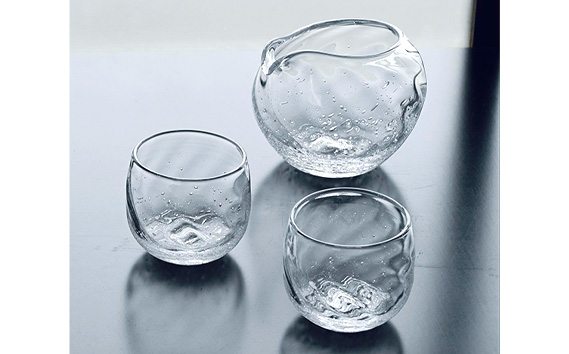 【坂東市合併20周年記念限定コラボ返礼品】さざ波球体酒器セット×日本酒 将門「純米大吟醸」山田錦720ml