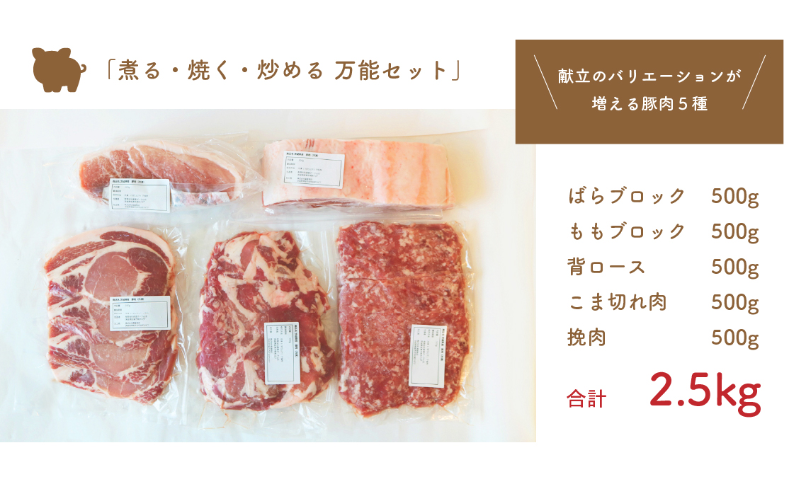 坂東市産の豚肉バラエティセット　約2.5kg