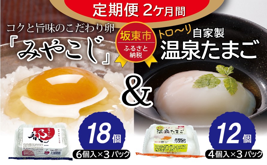 【定期便】［2ヵ月連続］伝承卵「みやこじ」18個（15個＋卵割れ補償3個）と「温泉たまご」12個（10個＋卵割れ補償2個）の詰合せ