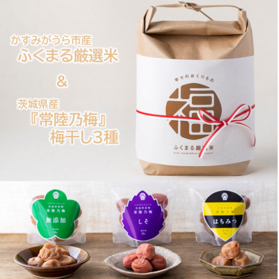 茨城県産『常陸乃梅』梅干し3種 ＆ ふくまる厳選米 精米 2kg×2袋