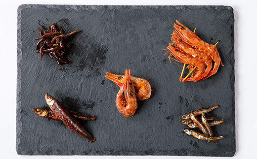 詰合せ「北海道づくし」(わかさぎ柔らか煮(石狩産・網走産)、鬼がら焼、甘海老佃煮、小女子佃煮　各1)【配送不可地域：離島】