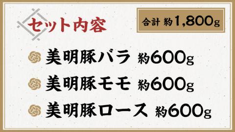 美明豚 しゃぶしゃぶ用 食べ比べ セット約1,800g 【茨城県共通返礼品/行方市】 ブランド豚 しゃぶしゃぶ SPF 豚肉 バラ ロース モモ [DS001sa]