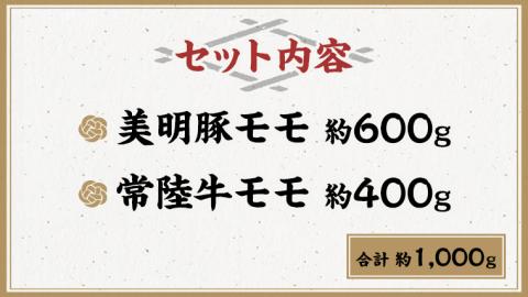 美明豚×常陸牛スライス約1kgセットB 【茨城県共通返礼品/行方市】 ブランド豚 しゃぶしゃぶ SPF 豚肉 モモ [DS004sa]