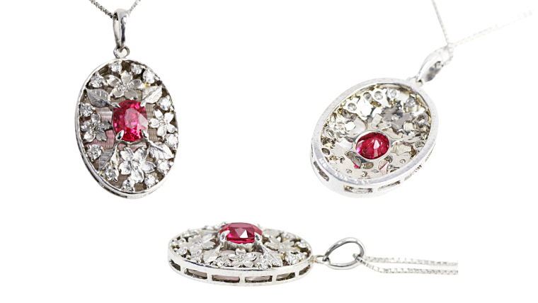 桜の透かし彫りのスピネルペンダント ダイヤモンド ネックレス ジュエリー アクセサリー レディース ペンダント ピンクスピネル ギフト プレゼント 贈り物 [AH095sa]