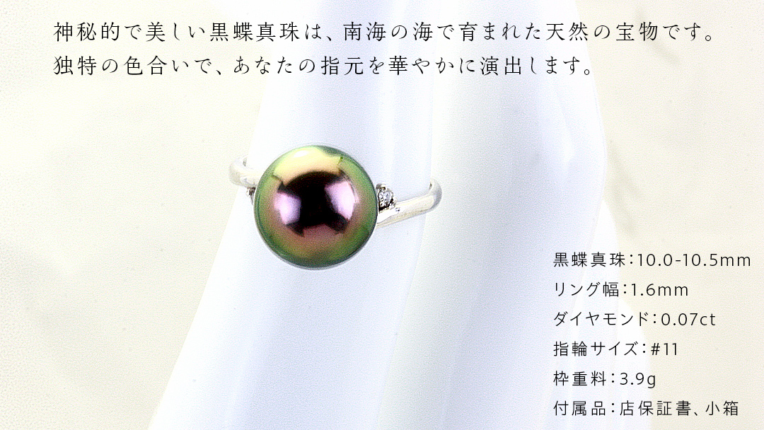 南洋の海が育んだ 黒蝶真珠 リング （ K18 wg製 10.0-10.5mm ） フォーマル 冠婚葬祭 結婚式 真珠 パール ダイヤモンド リング 指輪 アクセサリー 18金 ギフト 記念 贈り物 贈答用 アクセサリー ジュエリー ジュエリーマーノ 桜川市 [AH145sa]
