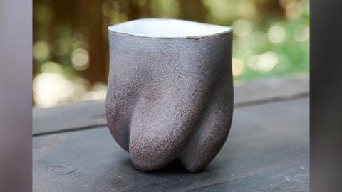 流面体 湯呑 （桐箱入り） 小峰尚 連理窯 陶芸品 湯呑 コップ 食器 器 カップ [AF003sa]