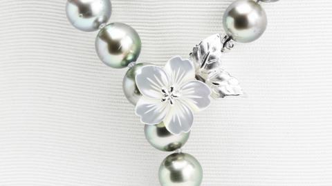 桜のホワイトシェル貝ペンダントと12mm黒蝶真珠ネックレス シルバー ブラックパール パール 黒真珠 真珠 ペンダント ネックレス ジュエリー ギフト 記念 贈り物 贈答 プレゼント[AH017sa]