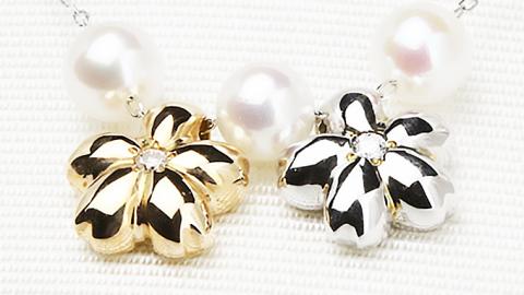 山桜ダブルペンダント ダイヤモンド ピンクゴールド ホワイトゴールド ジュエリー ネックレス 記念 ギフト 贈り物 贈答 K10 [AH010sa]