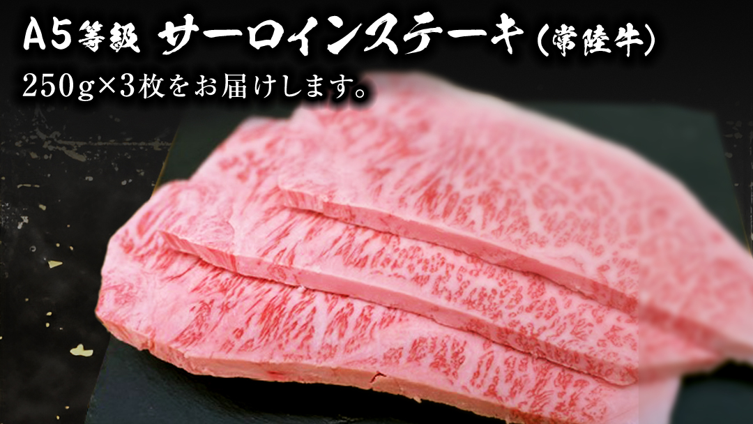常陸牛 A5 等級 サーロイン ステーキ 250g × 3枚 ( 合計 750g ) あらびき わさび 1本付き ( 茨城県共通返礼品 ) 黒毛和牛 国産黒毛和牛 和牛 国産 牛肉 牛 お肉 肉 ひたち牛 ワサビ 山葵 真空パック [CD004sa]