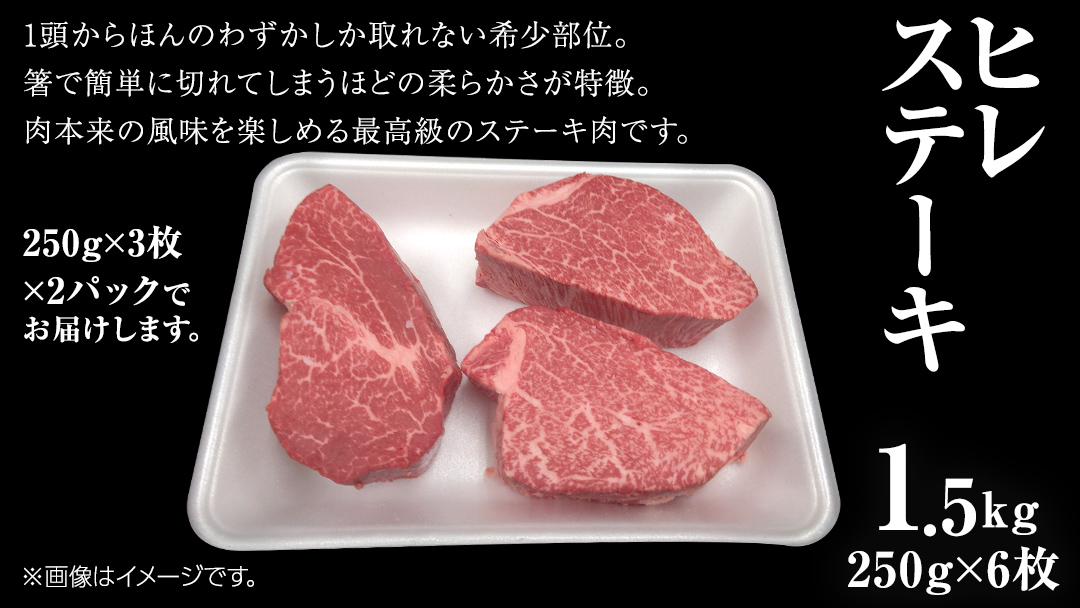 【 常陸牛 】 ヒレ ステーキ 250g × 6枚 (合計 1.5kg )（茨城県共通返礼品） 茨城県産 牛ヒレ肉 牛肉 ヒレ 牛ヒレ ステーキ 常陸牛 藤井商店 [CD069sa]