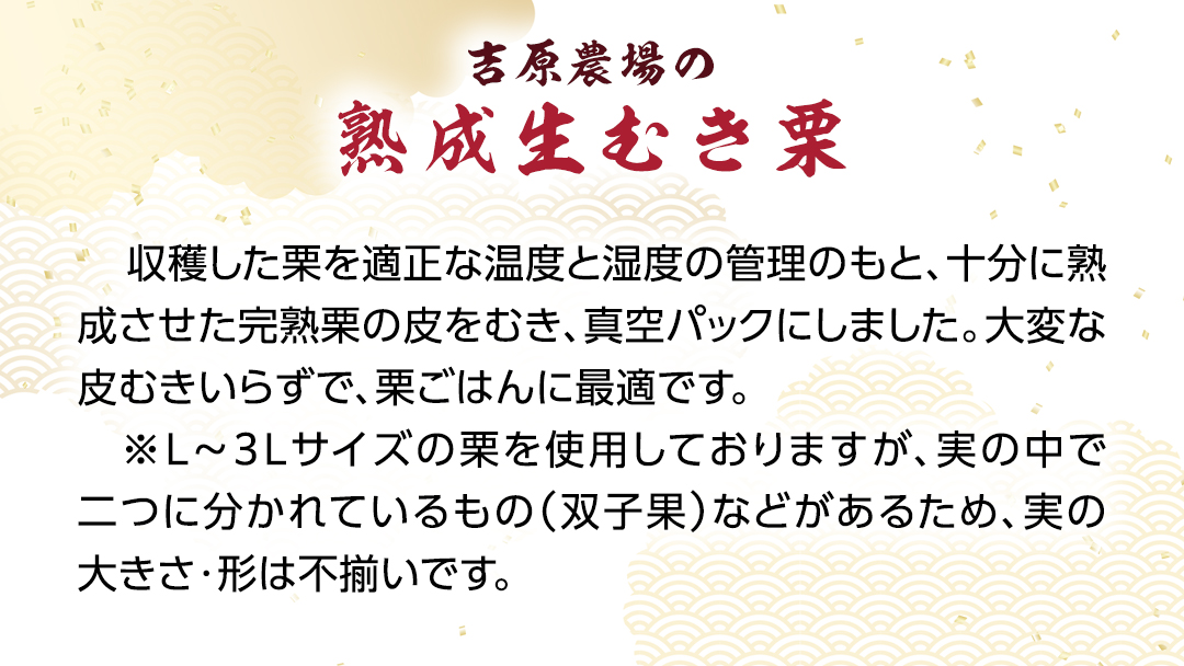 《 先行予約 》 【 吉原農場 の 完熟栗 】 熟成 生むき栗 ( 120g × 10袋 ) 完熟 栗 くり クリ 栗ごはん 果物 フルーツ 贈答 ギフト 旬 秋の味覚 秋 冬 正月 おせち 《 2025年10月下旬発送開始 》[FC005sa]