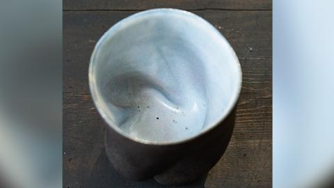 流面体 湯呑 （桐箱入り） 小峰尚 連理窯 陶芸品 湯呑 コップ 食器 器 カップ [AF003sa]