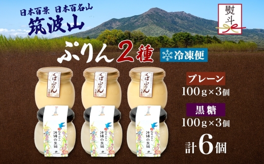無地熨斗 つくばぷりん プレーン ＆ 三時茶ぷりん 黒糖 各3個 計6個 冷凍 プリン ぷりん スイーツ 洋菓子 おやつ 冷菓 贅沢 ご褒美 デザート 専門店 和スイーツ 人気 グルメ お取り寄せ ギフト プレゼント 贈り物 つくば 沖縄 三時茶 送料無料 ふじ屋 茨城県 桜川市 [EW027sa]