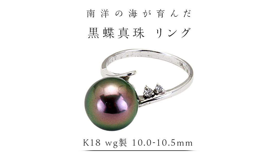 南洋の海が育んだ 黒蝶真珠 リング （ K18 wg製 10.0-10.5mm ） フォーマル 冠婚葬祭 結婚式 真珠 パール ダイヤモンド リング 指輪 アクセサリー 18金 ギフト 記念 贈り物 贈答用 アクセサリー ジュエリー ジュエリーマーノ 桜川市 [AH145sa]