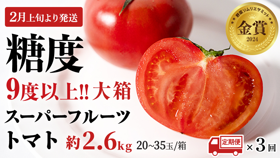 《 2026年収穫分 先行予約 》《 3回 定期便 》 糖度9度以上 スーパーフルーツトマト 大箱 約2.6kg × 1箱 × 3回 フルーツトマト ブランドトマト 野菜 ギフト 贈答 [BC048sa]
