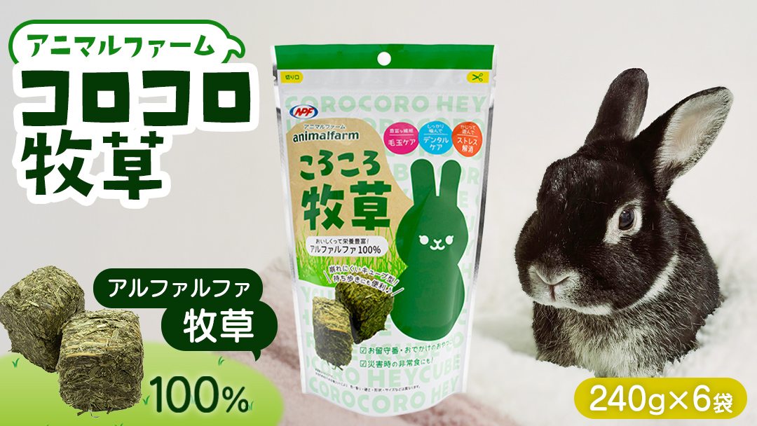 アニマルファーム コロコロ牧草 240g × 6袋 小動物用フード ペットフード 食物繊維 アルファルファ 非常食 牧草 [BU026sa]